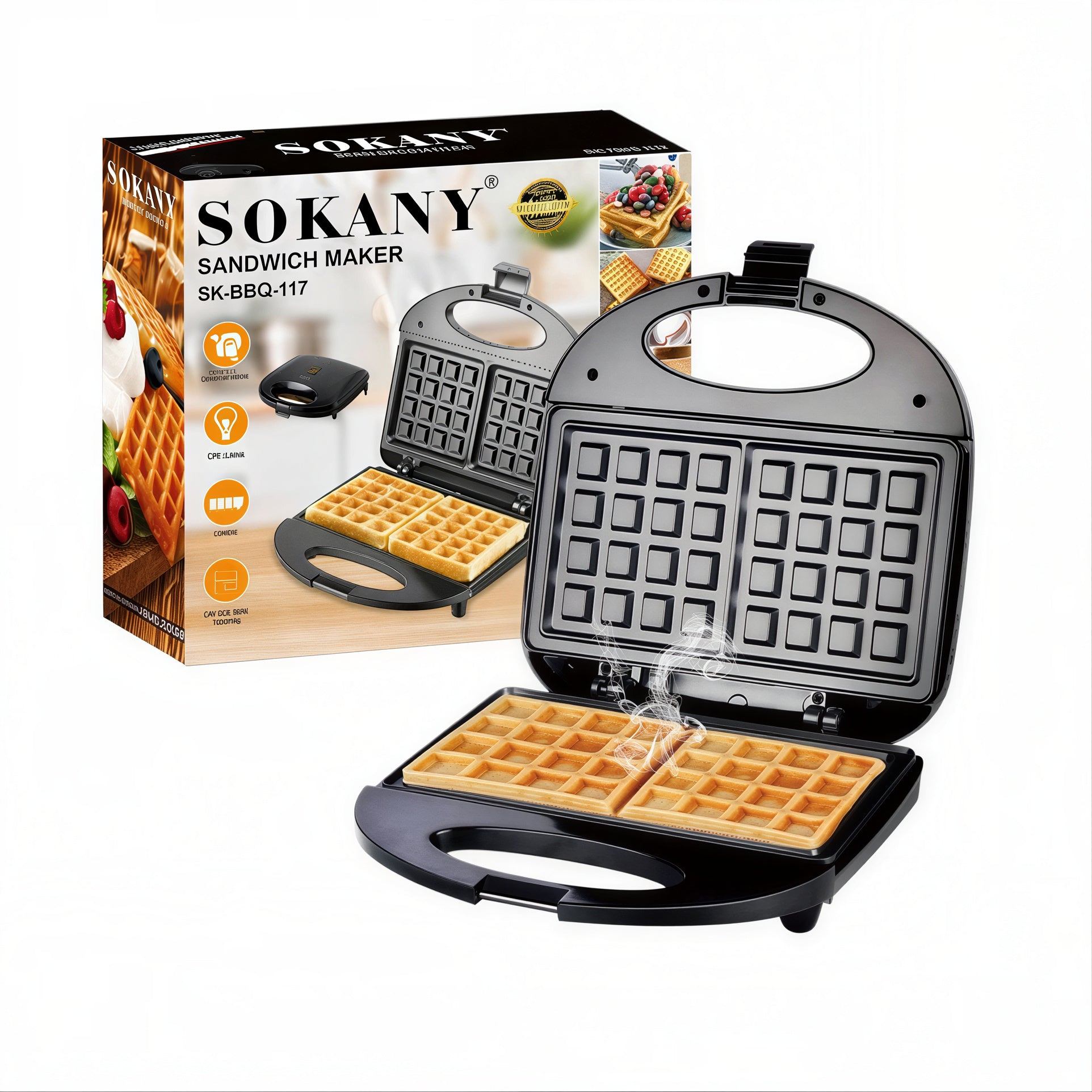 Aparat Electric pentru Vafe / Gofre 24x24cm, Indicator LED, Sistem de Închidere Engros