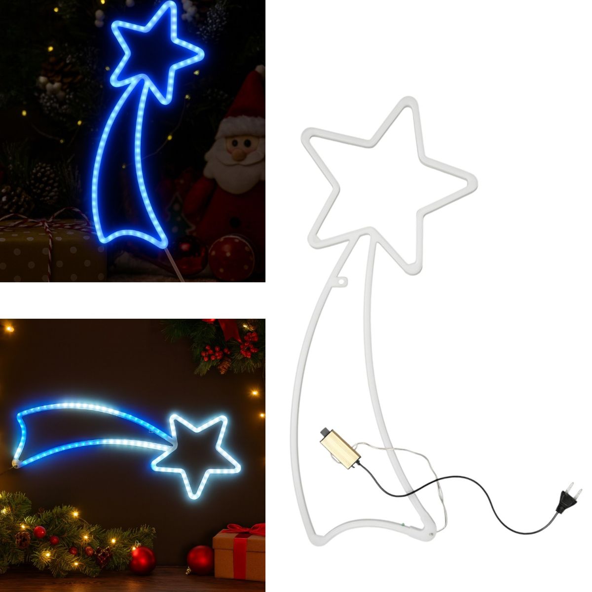 Decoratiune Crăciun 65x28cm Model Stea, cu Lumină Multicolora LED din Silicon, Ornament Suspendat Transparent Engros