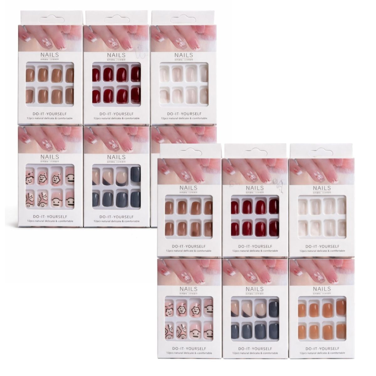 Unghii False 12/set, Aplicare Rapidă cu Bandă Adezivă, Diferite Modele Engros