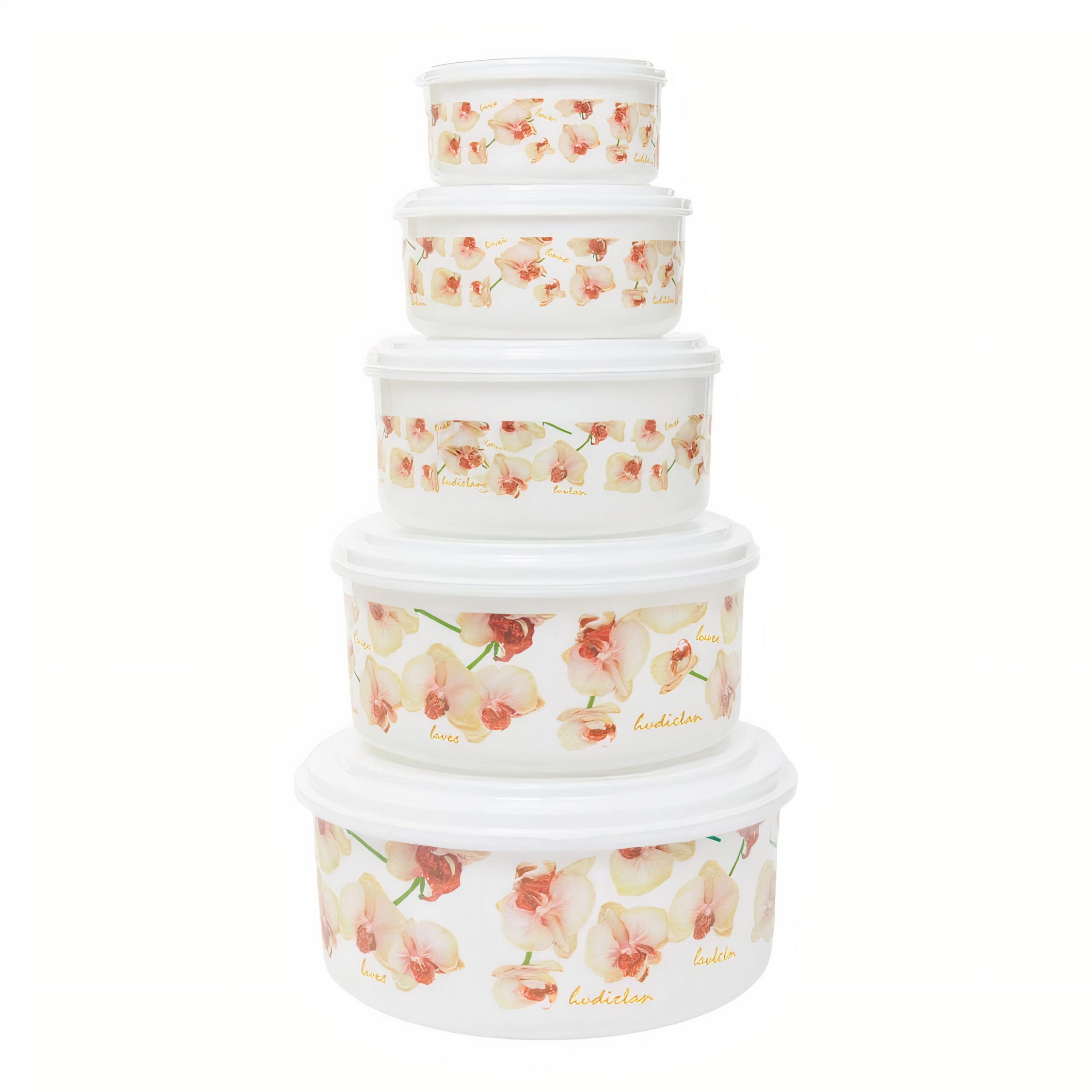 Caserole Rotunde 5/set cu Capace 15x8cm, Model Floral de Diferite Dimesiuni Engros