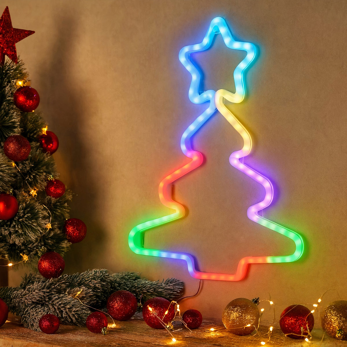 Decoratiune Crăciun 50x42x16cm Model Brad, cu Lumină LED Multicolora din Silicon, Ornament Suspendat Transparent Engros
