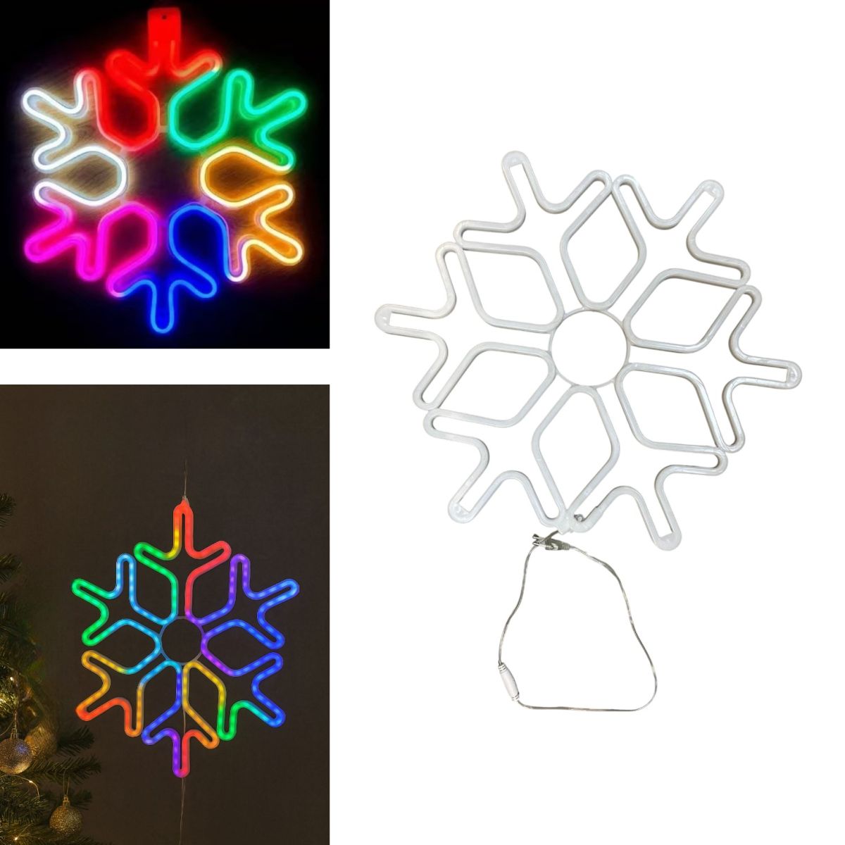 Decoratiune Crăciun 60x60cm Model Fulg, cu Lumină LED Multicolora, din Silicon Ornament Suspendat Transparent Engros