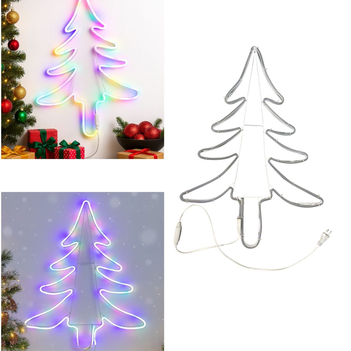 Decoratiune Crăciun 67x47cm Model Brad, cu Lumină LED Multicolora, din Silicon Ornament Suspendat Transparent Engros
