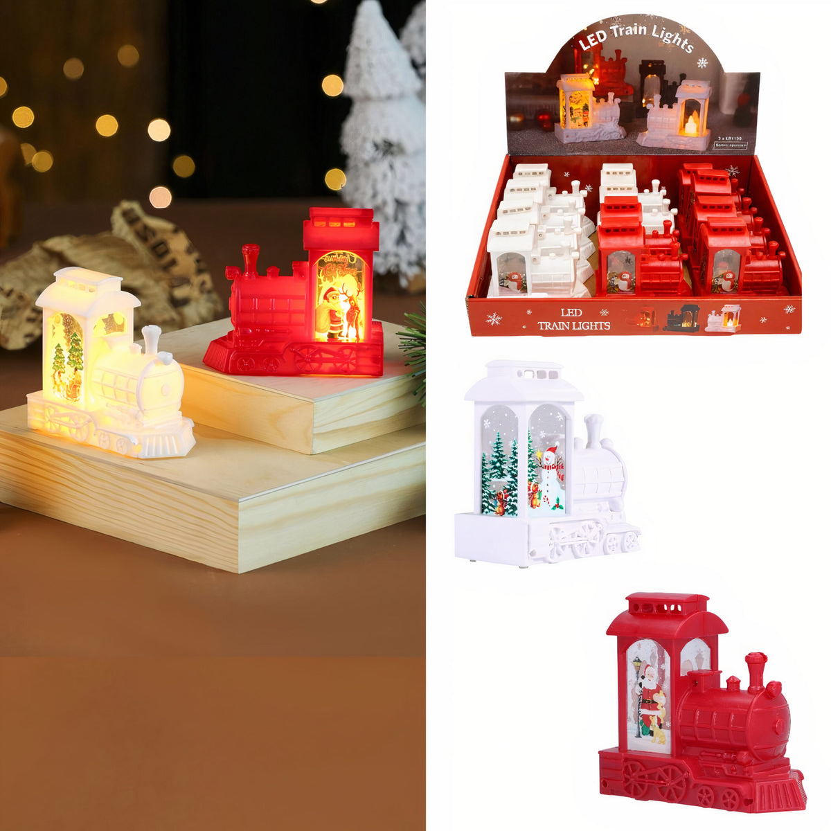 Tren LED 9x10cm, Decorațiune de Crăciun 12/set din Plastic, cu Lumină Caldă, Diferite Modele Colorate Engros
