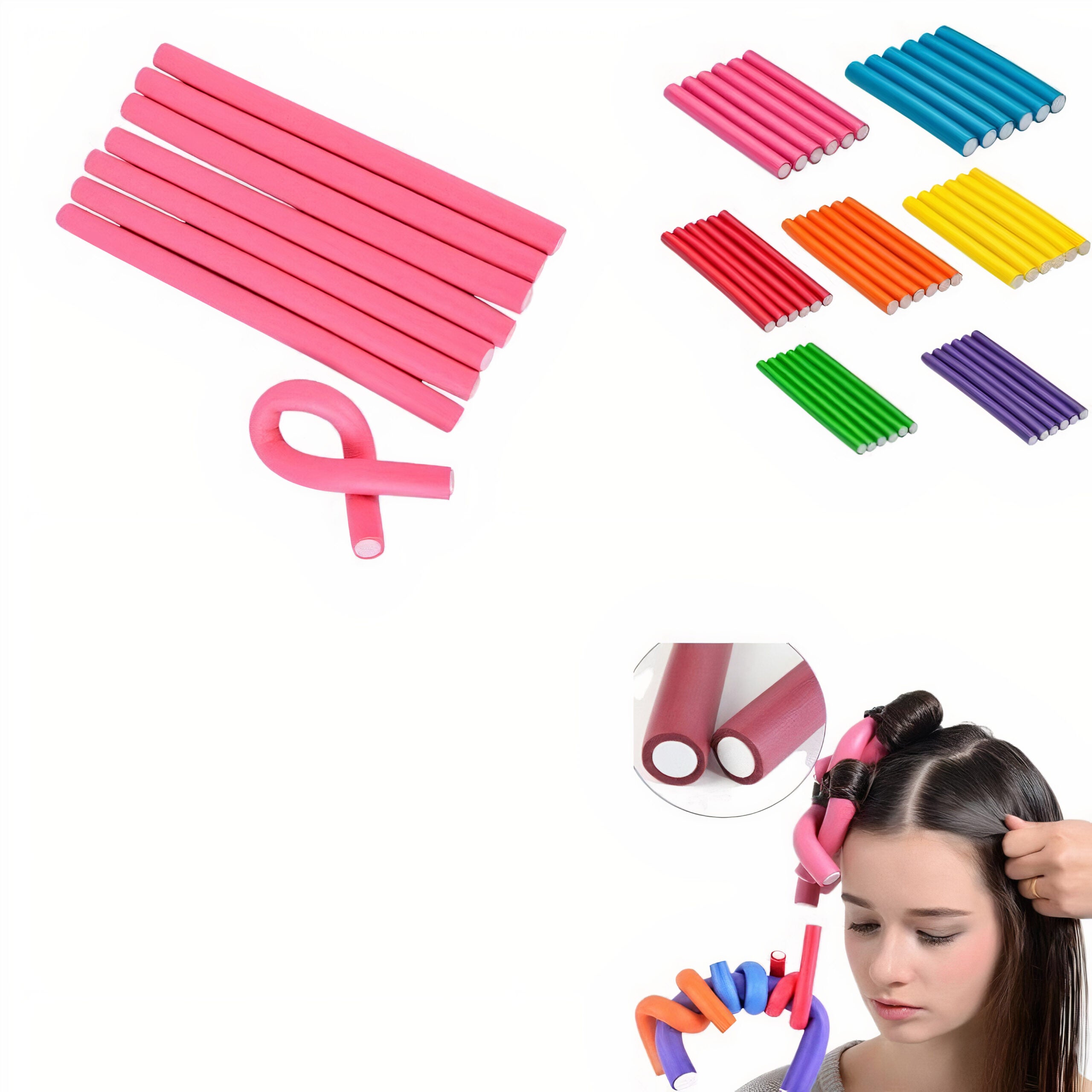 Bigudiuri Flexibile 10/set, pentru Bucle Naturale 24cm Diferite Culori Engros