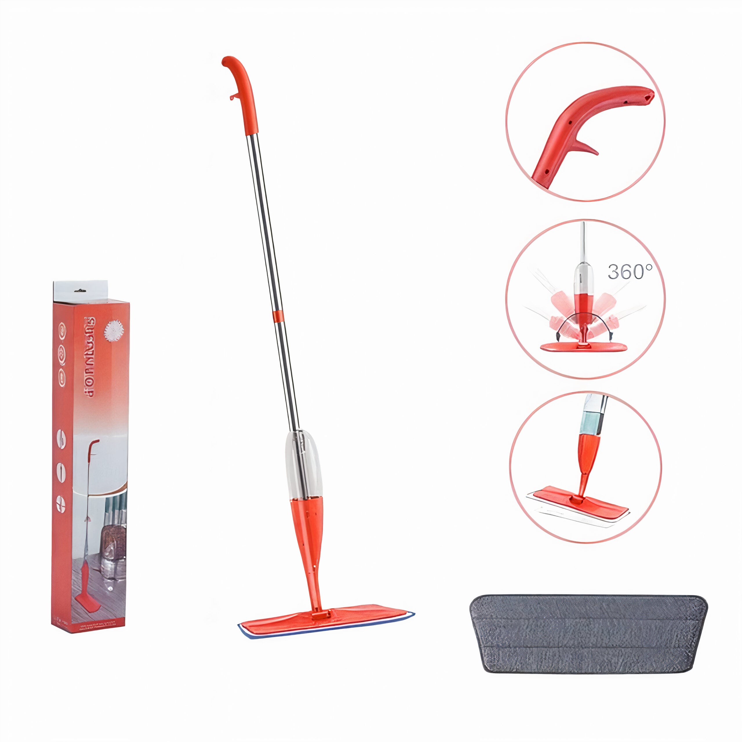 Mop Spray cu Rezervor 128x40cm Rotativ 360°, cu Lavetă Microfibră Reutilizabilă Engros