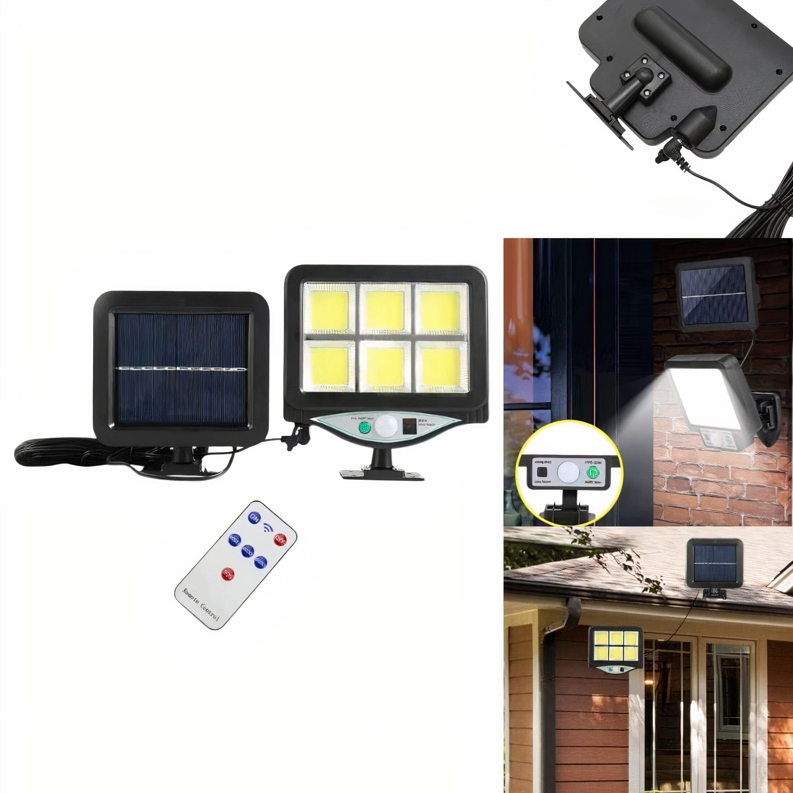 Lampa Solara LED 15x14cm cu Panou Solar 13x12cm, de Exterior 128-4COB Senzor de miscare, Telecomanda, Rezistenta la Apa Engos