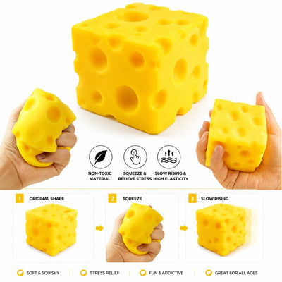 Jucărie Squishy Cheese Cube 12/set, Anti-Stres 6.5x6.5cm, Slow Rising, Model Branza Engros
