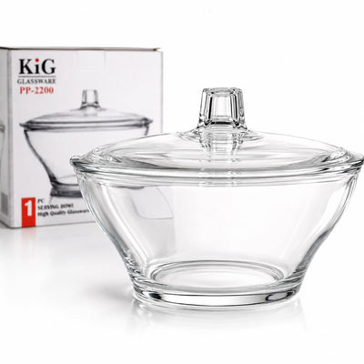 Bol din Sticla cu Capac PP-2200, 1.5L, 22x8cm, Sticla Transparenta pentru Servire Engros