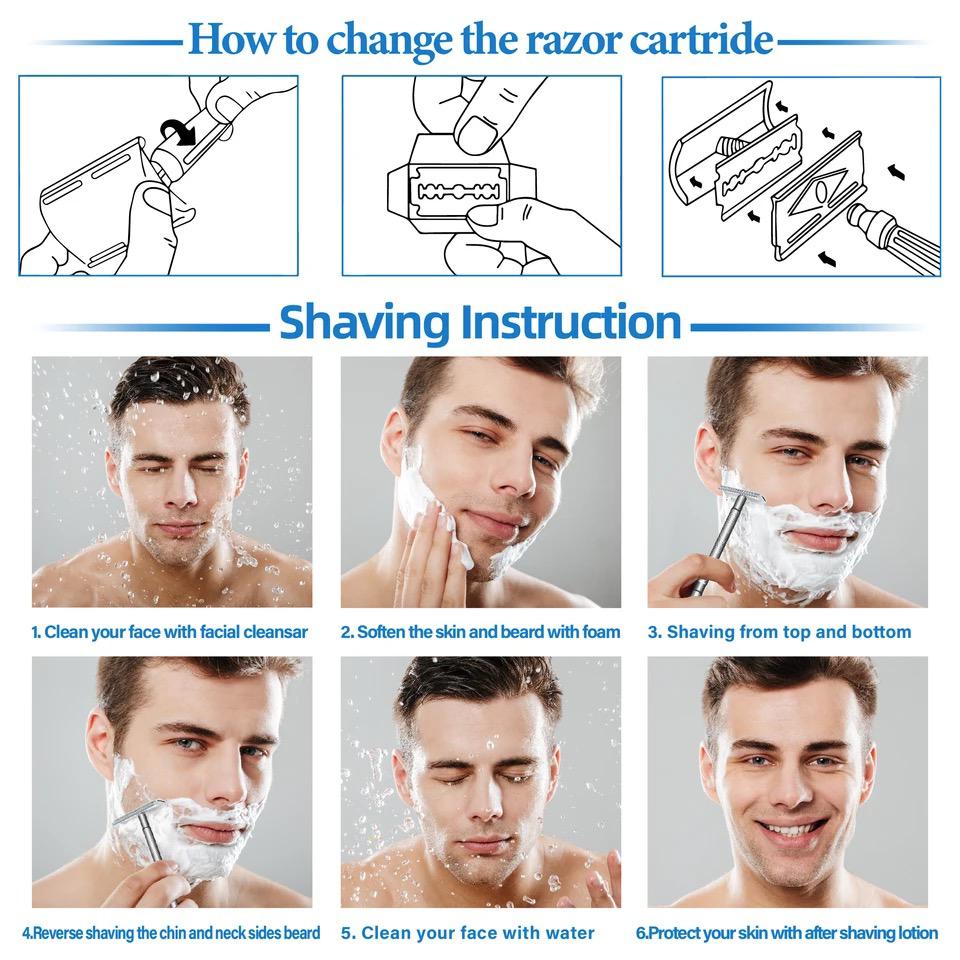 Aparat de ras Classic Safety Razor Cu Lame De Rezerva, Reutilizabil, Ecologic, Argintiu Engros