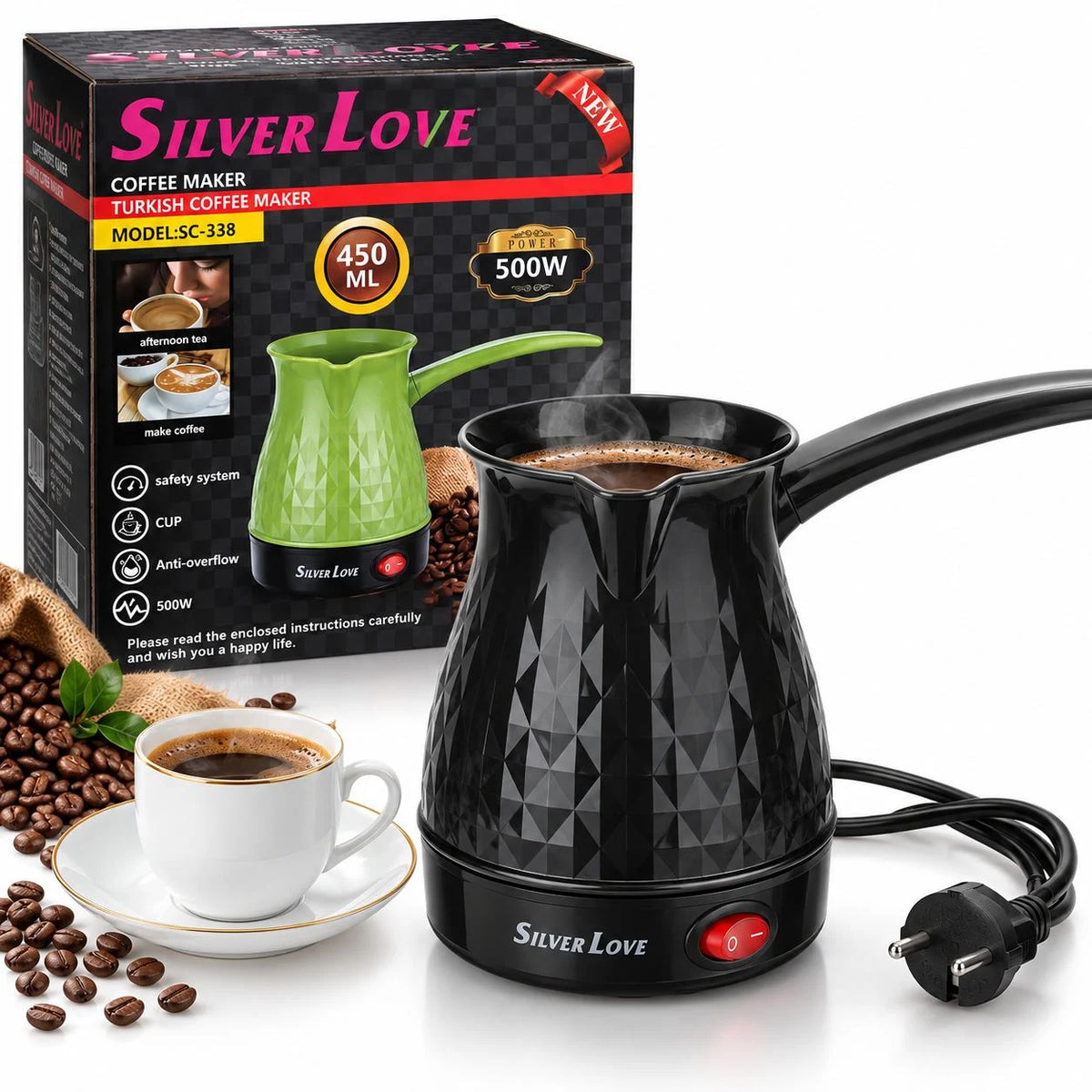 Cafetiera Electrica Silver 450ml 500W, 12.5x10x8cm, Ibric Electric, Diferite Culori Engros