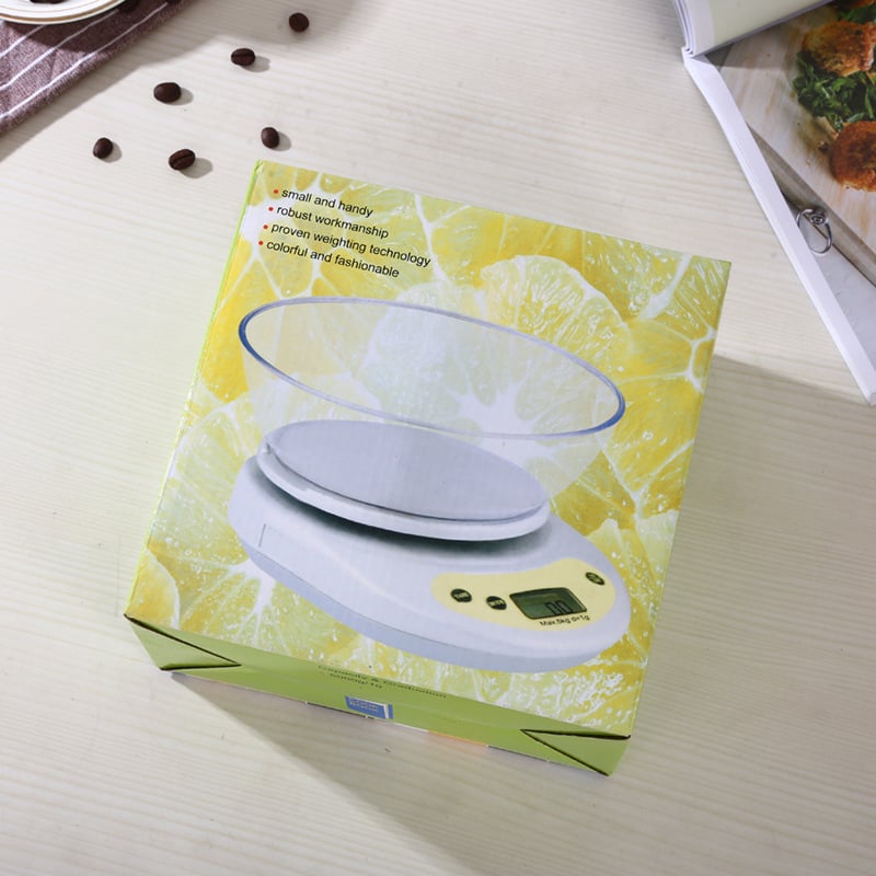 Cantar pentru Bucatarie, 20x16 cm, cu Bol 5x17 cm, Greutate Max 5 Kg, Display LCD, Inchidere Automata, Diferite Culori Engros