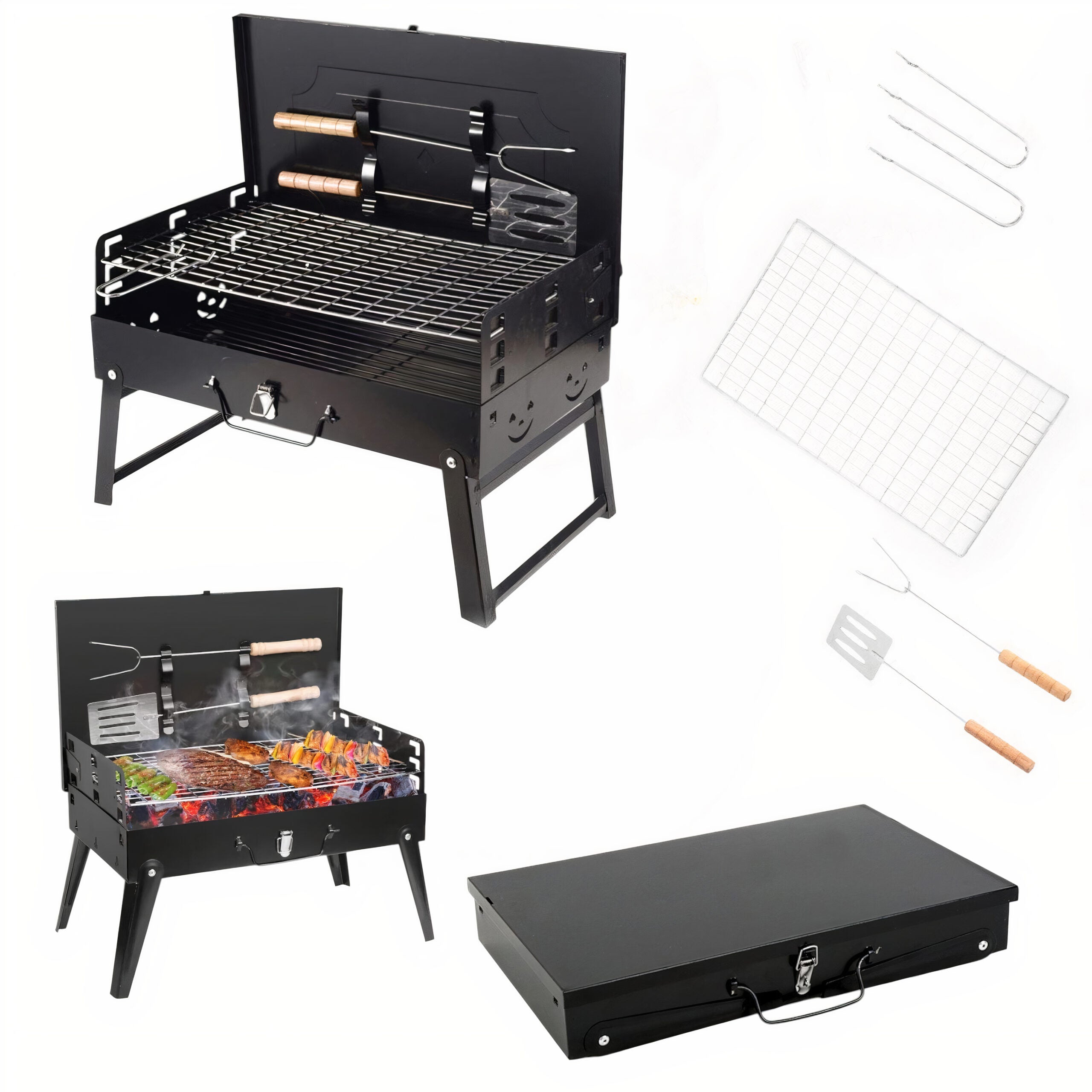 Gratar Portabil 47x44x27cm Model Servieta, cu Accesorii 3 Inaltimi Reglabile Engros