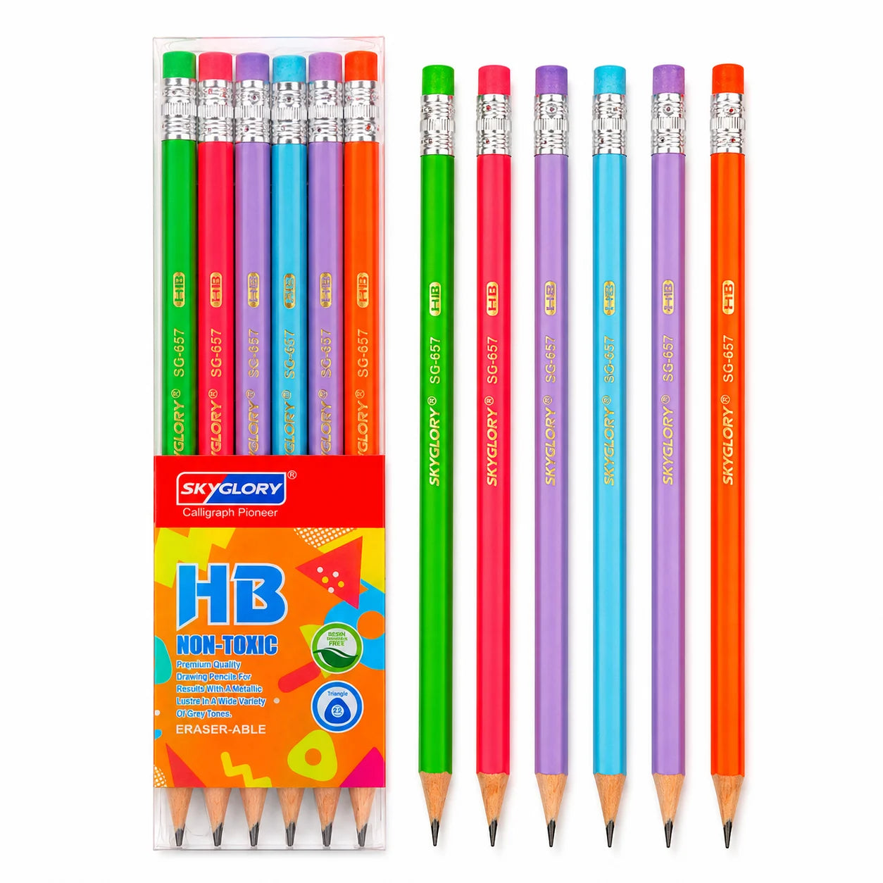Creion Grafit 12 buc/set, cu Radiera, 12 Seturi/Tipla, Diferite Culori Engros
