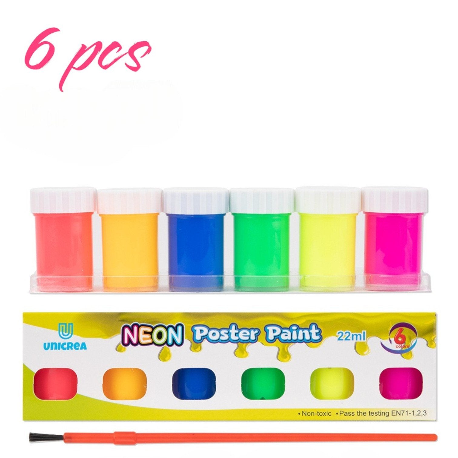 Acuarele la Borcan 22ml Neon 6/set, Diferite Culori cu Pensula Engros