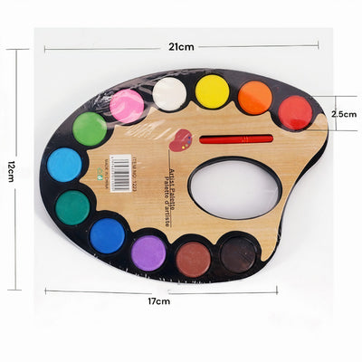 Paleta Acuarele din Plastic 21x17x12cm, Tip Pastila Mare 12 Culori cu Pensula 14cm Engros