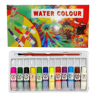 Tempera Acuarele la Tub pe Baza de Apa 12x6ml, Diferite Culori 12/set cu Pensula 15cm Engros
