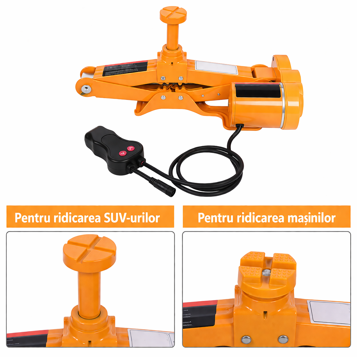 Cric Electric Auto 3T, 40x15.5cm Ridicare 12-42cm, Elevator tip Foarfecă pentru Schimbarea Anvelopelor cu Telecomandă, Set Complet cu Accesorii, Portabil în Cutie Engros