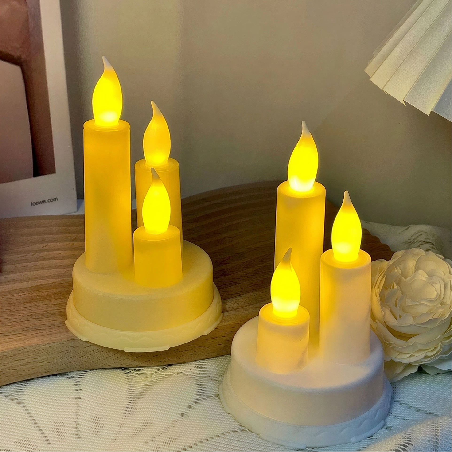 3 Lumânări LED Decorative cu Flacără Efect, Lumină Caldă, Bază Rotundă Elegantă pentru Decor Engros