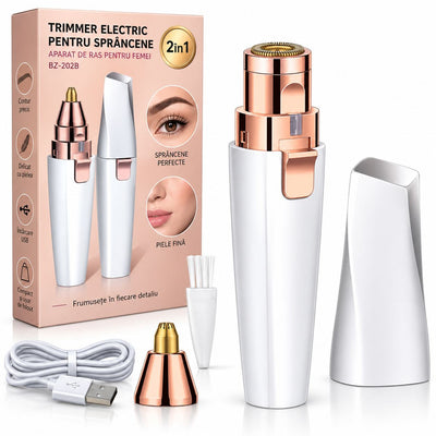 Aparat Electric 2 in 1 pentru Sprancene si Epilare Faciala 13.5cm, cu Lumina LED, 2 Capete, Reincarcabil USB Engros