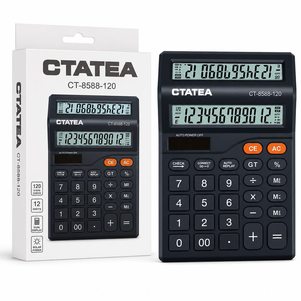 Calculator Electronic CT-8588-120, 18×12×3cm, 12 Cifre, Dublu Ecran LCD, Alimentare Solara Engros