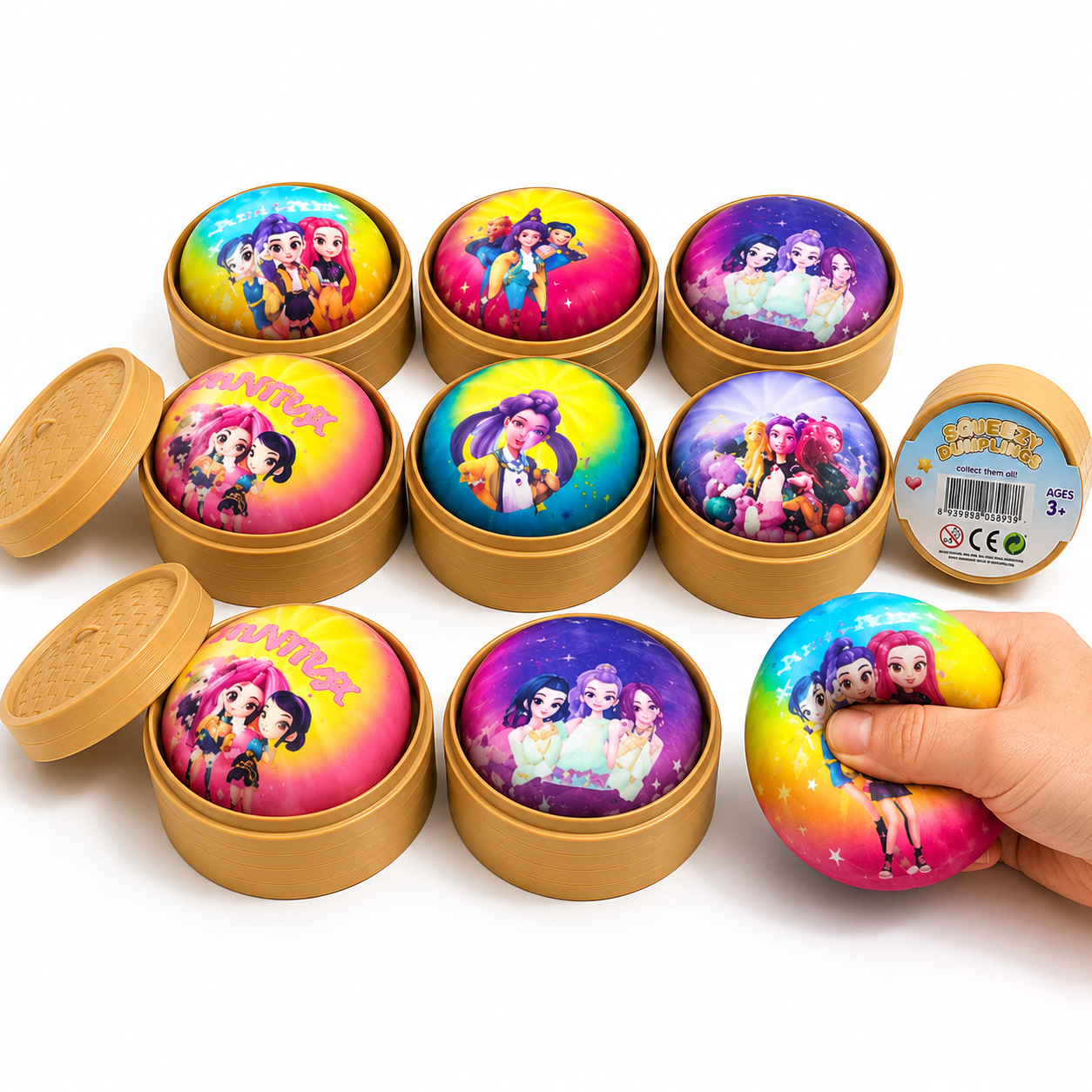 Jucărie Squishy Dumpling 9cm, în Cutie Plastic, Antistres, Diferite Modele cu Personaje Engros
