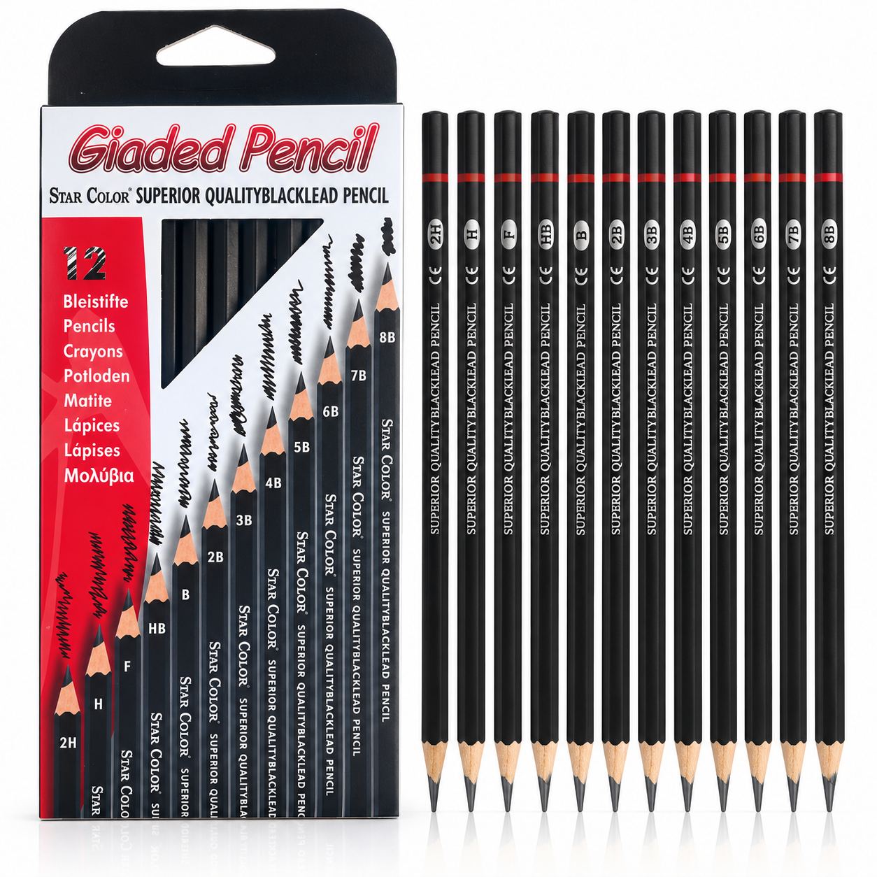 Creioane Grafit Profesionale 12 Buc/Set, 12 Seturi/Tipla pentru Desen si Schite, Grade 2H–8B, Diferite Duritati Engros
