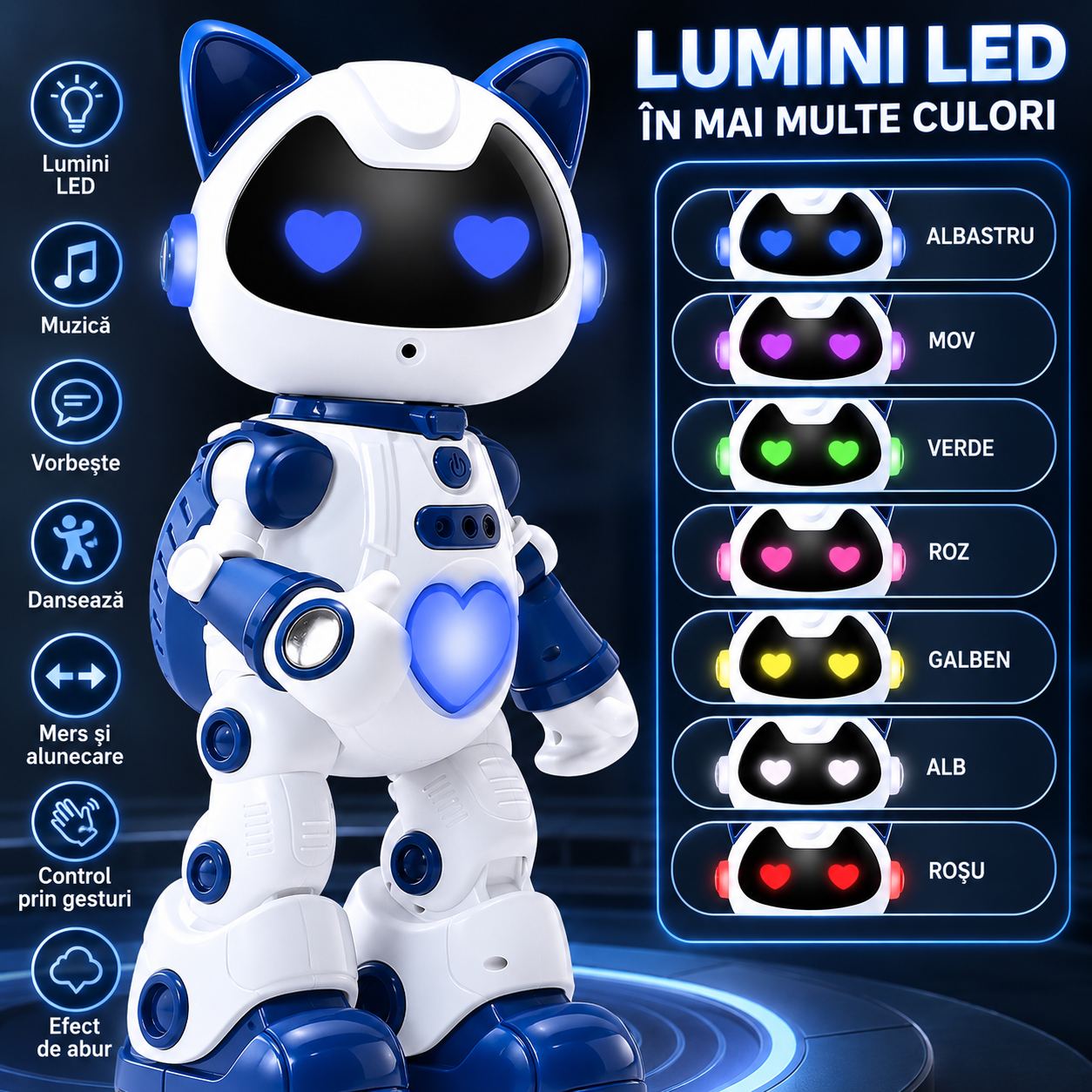 Robot Interactiv 35cm, cu Telecomanda, Control prin Gesturi, Pulverizare, Lumini LED, Muzica si Miscare, Diferite Culori Engros