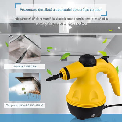 Aparat de Curățat cu Abur 28x12cm Portabil Multifuncțional, cu 9 Accesorii pentru Curatat Engros
