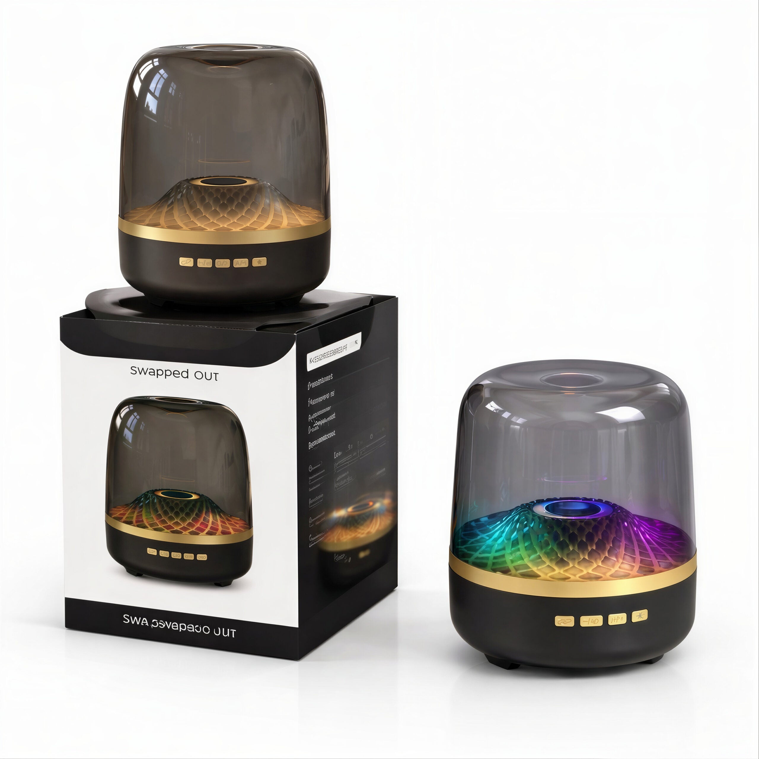 Boxă Audio Bluetooth Portabilă 13x11cm Model Cristal Acustic Mini, luminare LED Multicoloră USB Engros