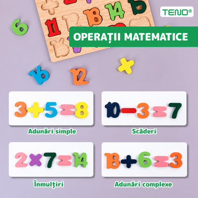 Puzzle Educativ din Lemn 20x20cm, Alfabet, Cifre, Operatii Matematice si Forme Geometrice, Diferite Modele Engros