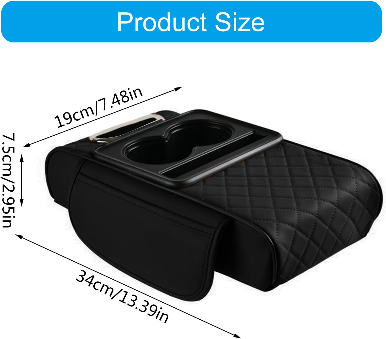 Cotieră Auto Universală 34x19x7.5cm, Organizator Multifuncțional cu Suport 2 Pahare, Șervețele și Depozitare Diferite Culori Engros