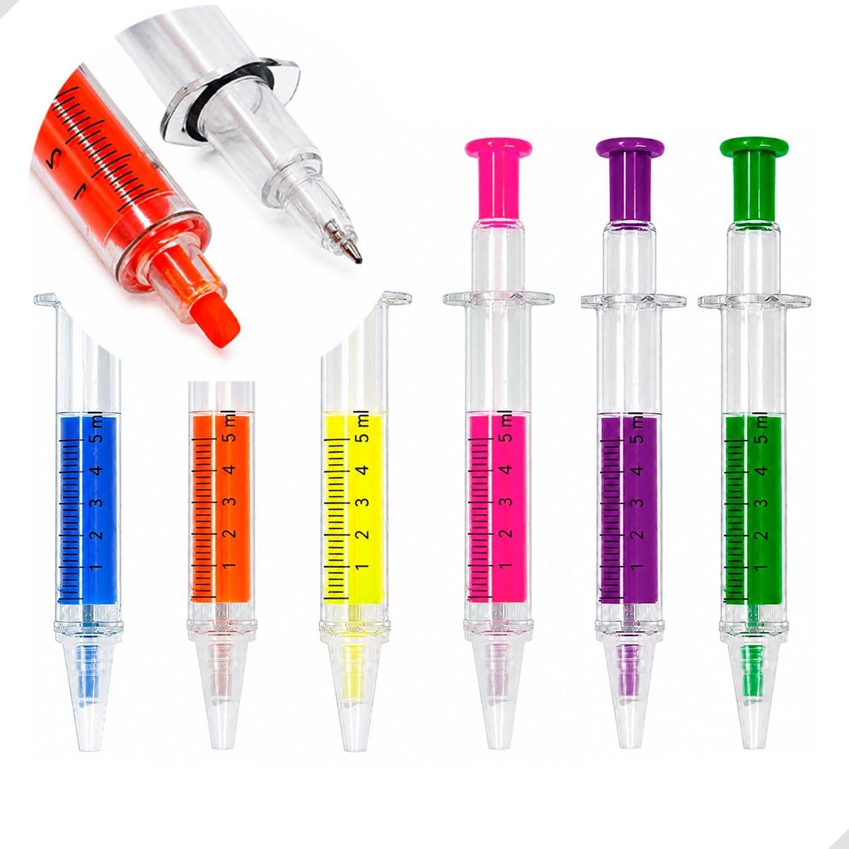 Pix 2 în 1 cu Marker Fluorescent 36/set, Pix cu Bilă, Model Seringă 14cm, Diferite Culori Engros