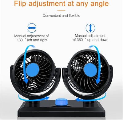 Ventilator Auto Dublu 14x20cm, Reglabil 360°, Alimentare la Priza Auto 12V, 2 Trepte de Viteză Engros