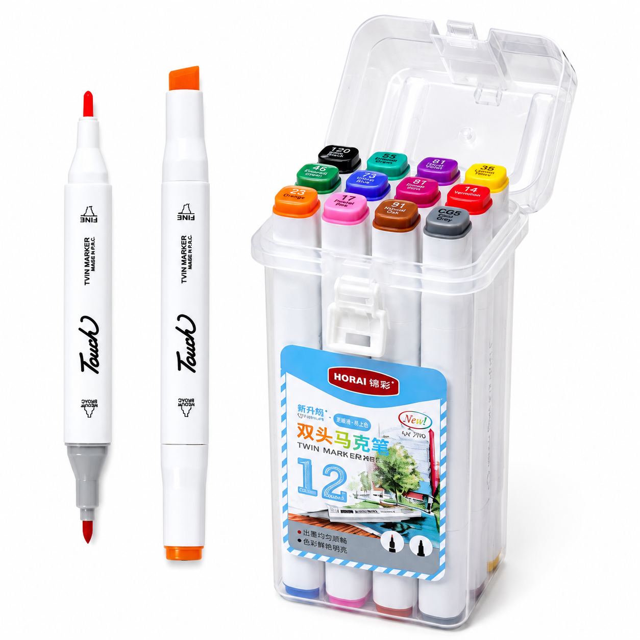 Markere Colorate 12/set in Gentuta Transparenta 14cm din Plastic Engros