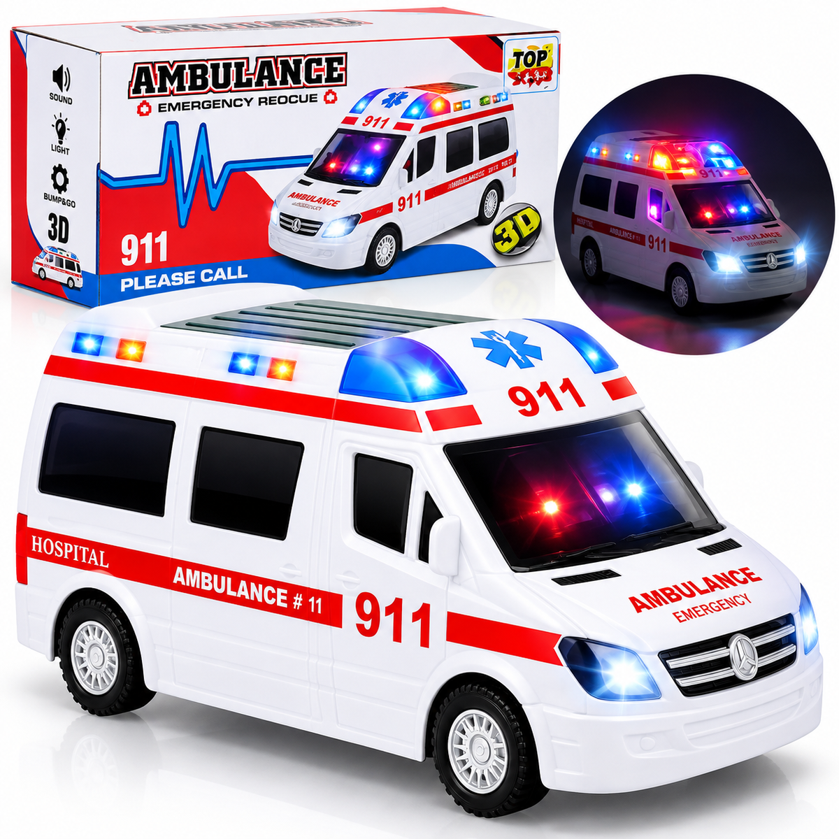 Jucărie Mașină Ambulanță 20x7.5cm, Electrica cu Sunete si Lumini Engros