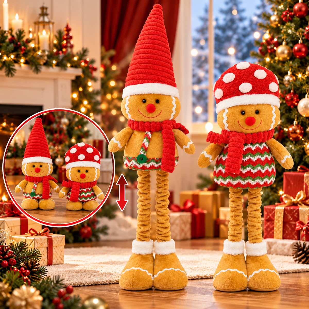 Figurina Decorativa 60cm de Craciun, cu Inaltime Reglabila, Model Omuleț de Turtă Dulce Engros