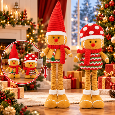 Figurina Decorativa 60cm de Craciun, cu Inaltime Reglabila, Model Omuleț de Turtă Dulce Engros