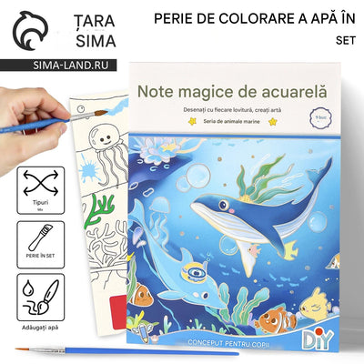 Caiet de Colorat 22x14cm Diferite Animatii, cu Pensula 16cm si Culori pe Baza de Apa Engros