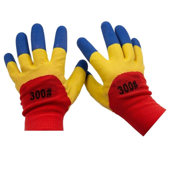 Manusi de Protectie Acoperite cu Latex ,12/set, Marimea 10, Albastru, Galben si Rosu Engros