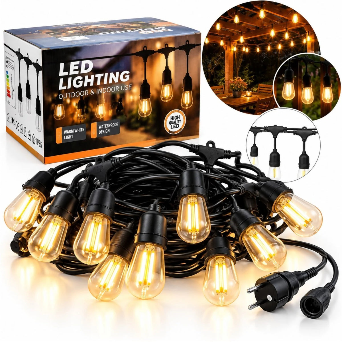 Ghirlanda Luminoasa LED 5m cu 10 Becuri, Lumină Caldă, Rezistentă la Apă, Ideală pentru Terase, Grădini și Camping Engros