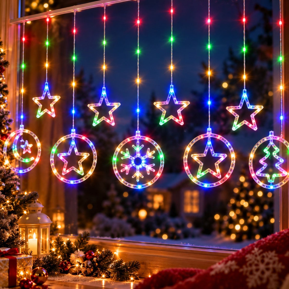 Instalație de Crăciun 4m Model Perdea, Lumini LED Multicolore, Fir Transparent, cu Mufa Conectabila prin Serie, pentru Interior și Exterior Engros