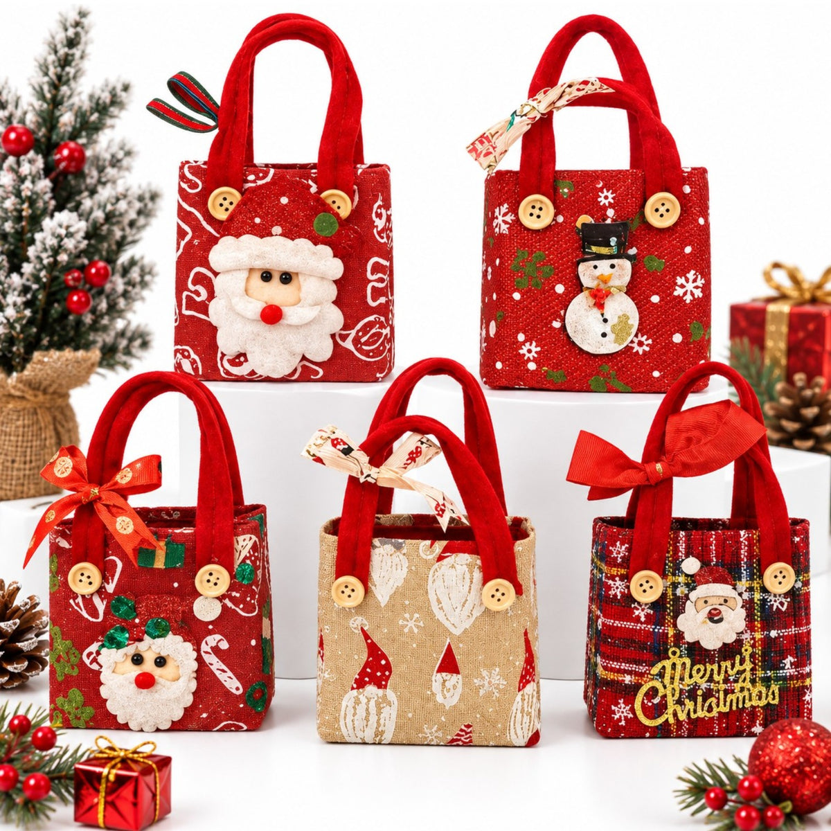 Gentuță Cadou 12/set de Crăciun 10x10x6cm, cu Fundita, Diferite Modele Engros