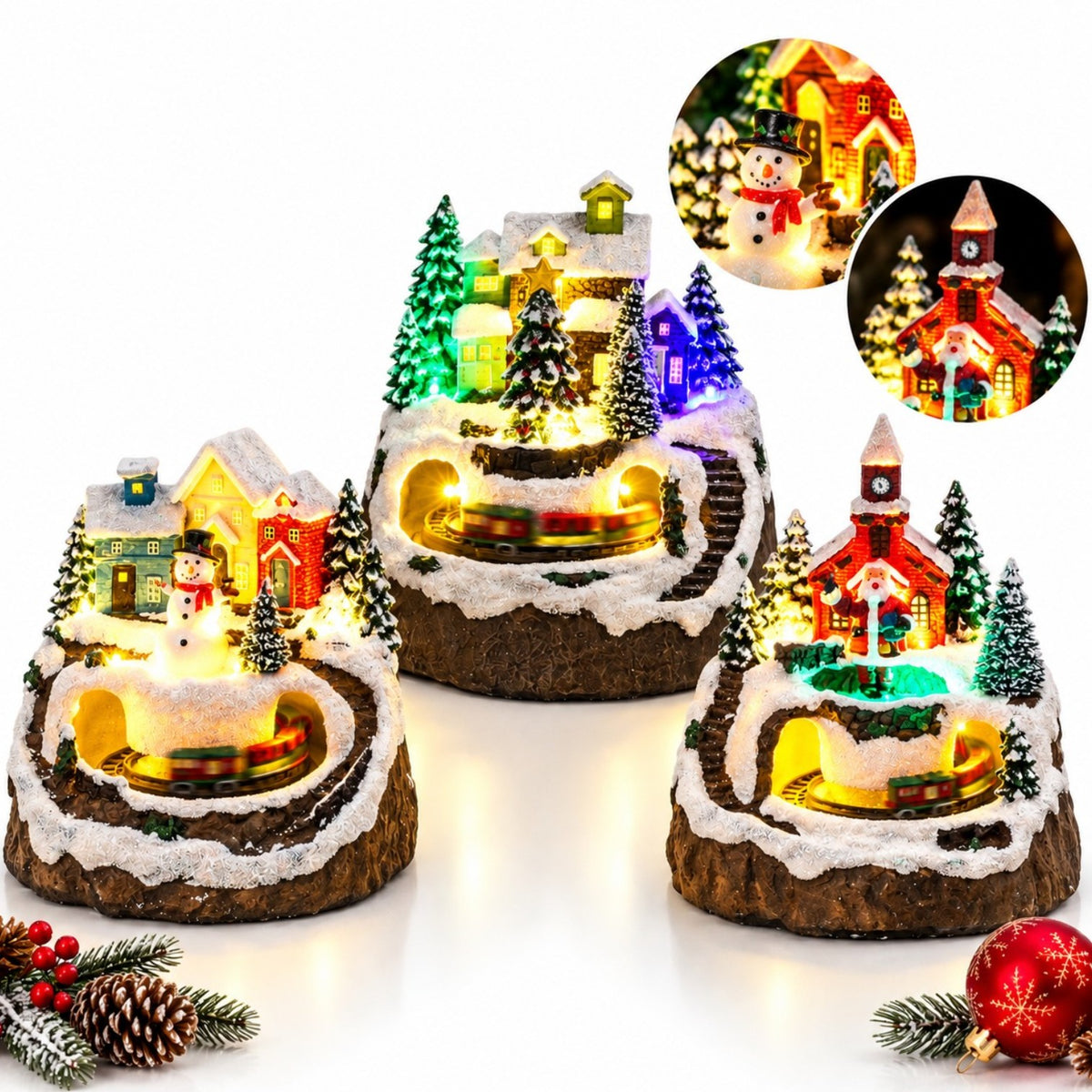 Decoratiune de Craciun 15x12cm, cu Lumină LED, Muzică și Trenuleț Rotativ Engros