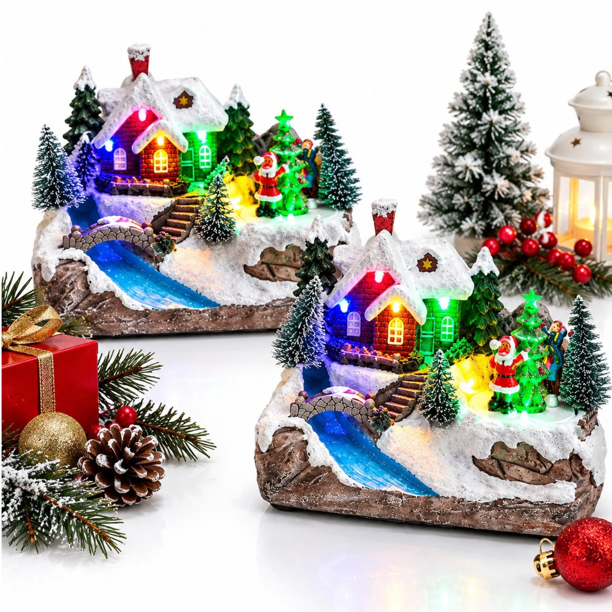 Decoratiune de Craciun 13x16x10cm, cu Lumină LED, Muzică și Scena Rotativa Engros