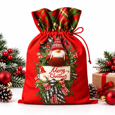 Săculeț de Crăciun 40x28cm, din Material Textil cu Șnur Engros