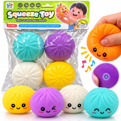Jucarii Dumpling Squishy 8cm, din Cauciuc cu Sunete 4/Set, Moi si Compresibile, Diferite Culori Engros