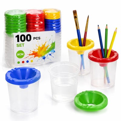 Recipient Plastic 100/Set pentru Pictura 8cm, cu Capac Suport, Diferite Culori Engros