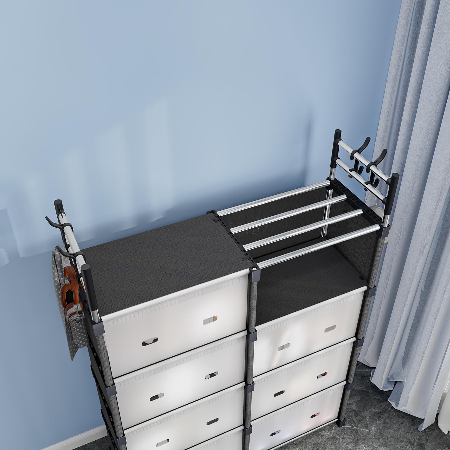 Dulap Organizator Modular 123x84x32cm, cu 8 Compartimente și Uși Rabatabile, Cadru Metalic Engros