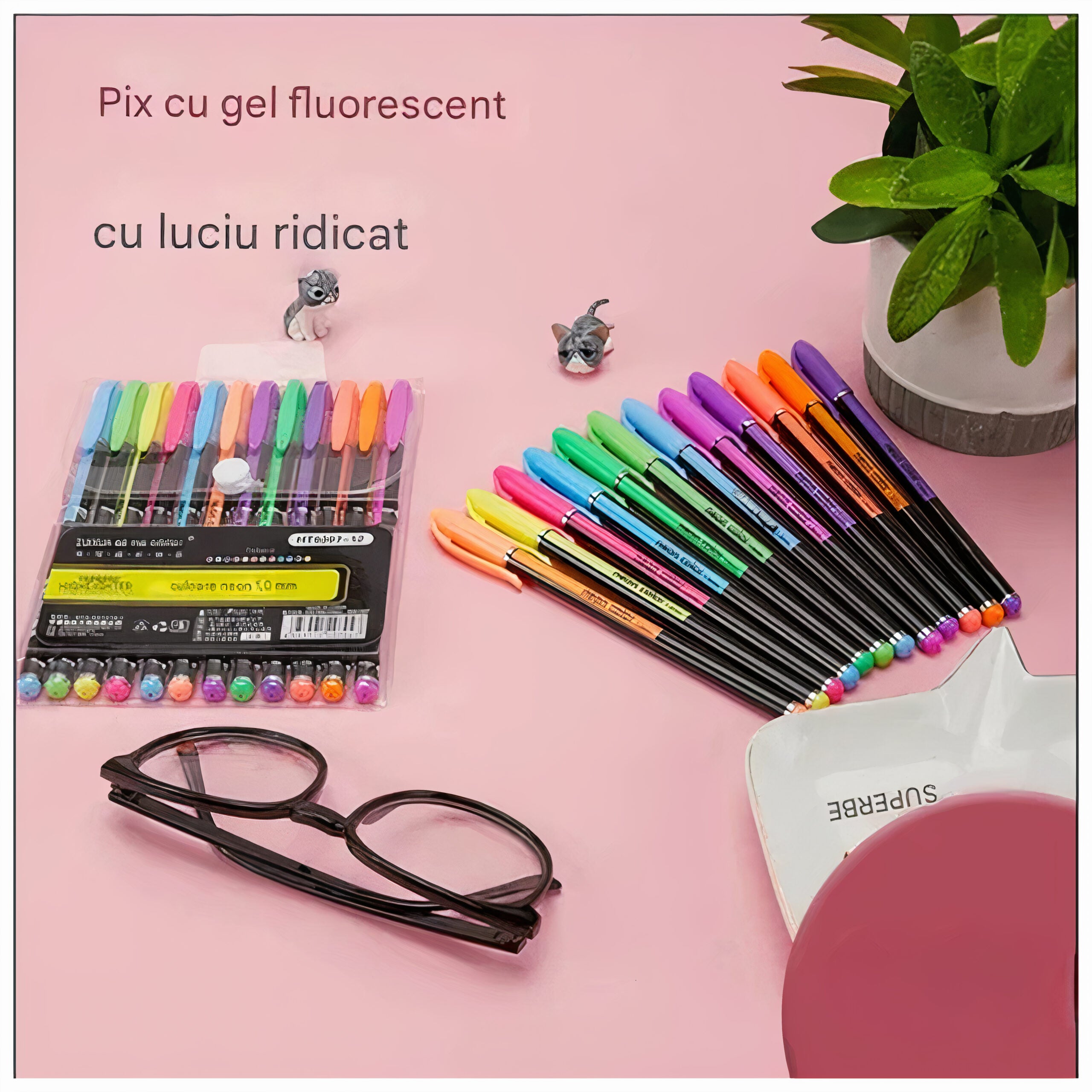 ​Pix cu Gel 8/Set, Fluorescent Colorat, 14 cm Engros